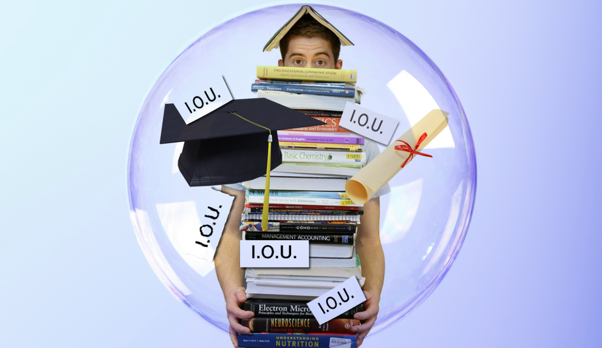 College Student In Bubble Surrounded By Books